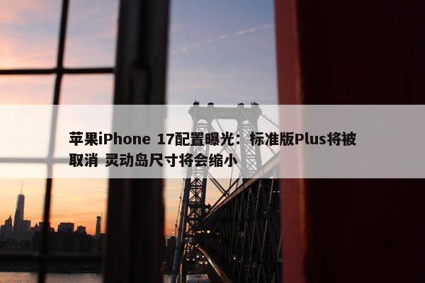 苹果iPhone 17配置曝光：标准版Plus将被取消 灵动岛尺寸将会缩小