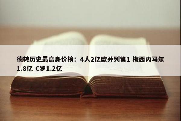 德转历史最高身价榜：4人2亿欧并列第1 梅西内马尔1.8亿 C罗1.2亿