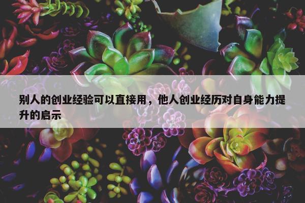 别人的创业经验可以直接用，他人创业经历对自身能力提升的启示