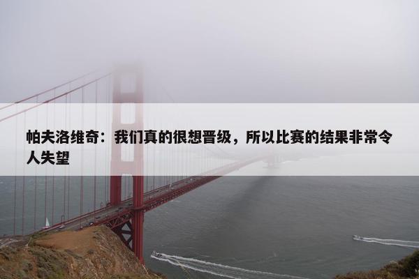 帕夫洛维奇：我们真的很想晋级，所以比赛的结果非常令人失望