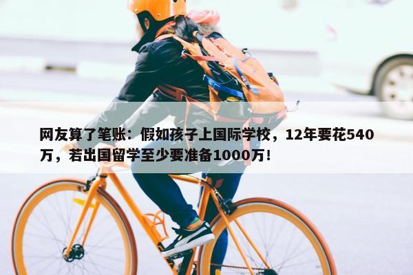 网友算了笔账：假如孩子上国际学校，12年要花540万，若出国留学至少要准备1000万！