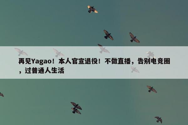 再见Yagao！本人官宣退役！不做直播，告别电竞圈，过普通人生活