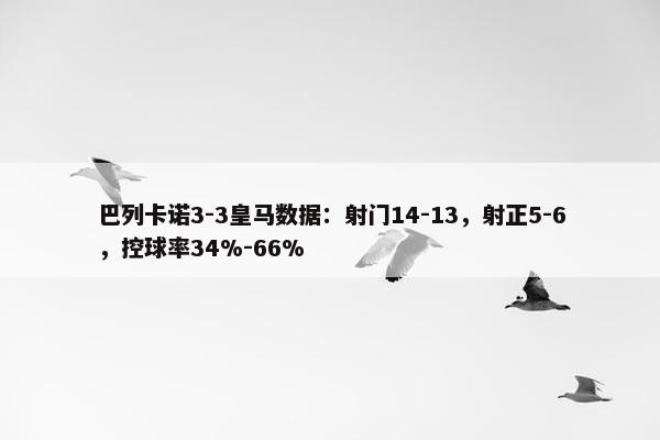 巴列卡诺3-3皇马数据：射门14-13，射正5-6，控球率34%-66%