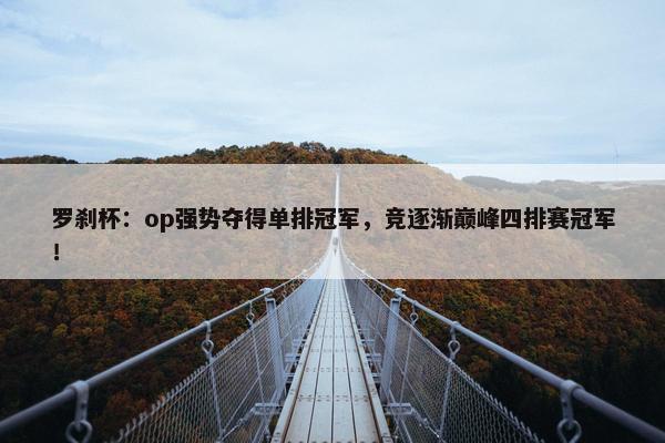 罗刹杯：op强势夺得单排冠军，竞逐渐巅峰四排赛冠军！