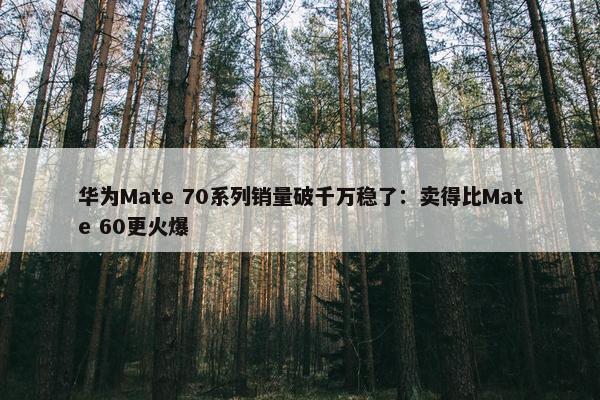 华为Mate 70系列销量破千万稳了：卖得比Mate 60更火爆