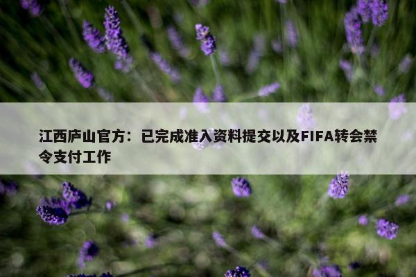 江西庐山官方：已完成准入资料提交以及FIFA转会禁令支付工作