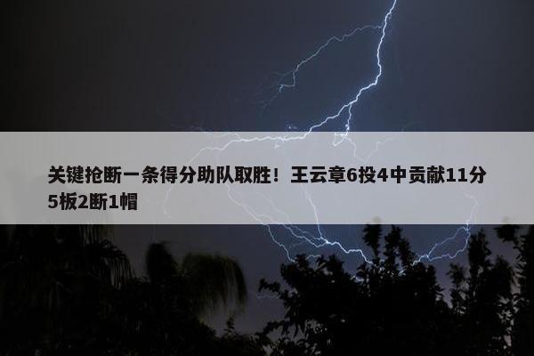 关键抢断一条得分助队取胜！王云章6投4中贡献11分5板2断1帽