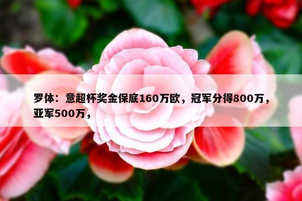 罗体：意超杯奖金保底160万欧，冠军分得800万，亚军500万，