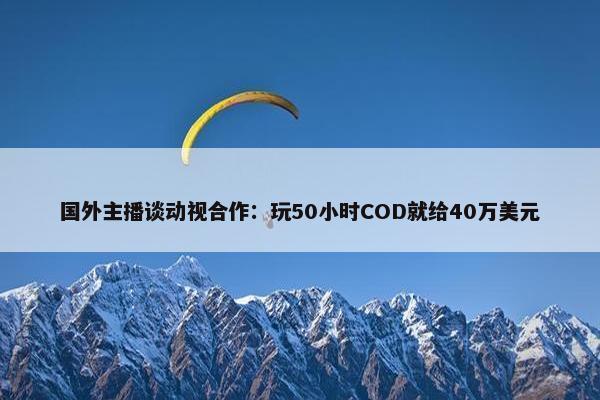 国外主播谈动视合作：玩50小时COD就给40万美元