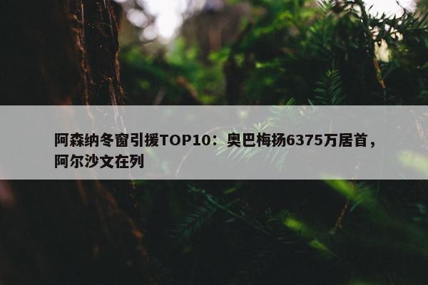 阿森纳冬窗引援TOP10：奥巴梅扬6375万居首，阿尔沙文在列