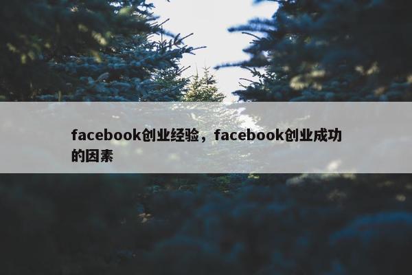 facebook创业经验，facebook创业成功的因素