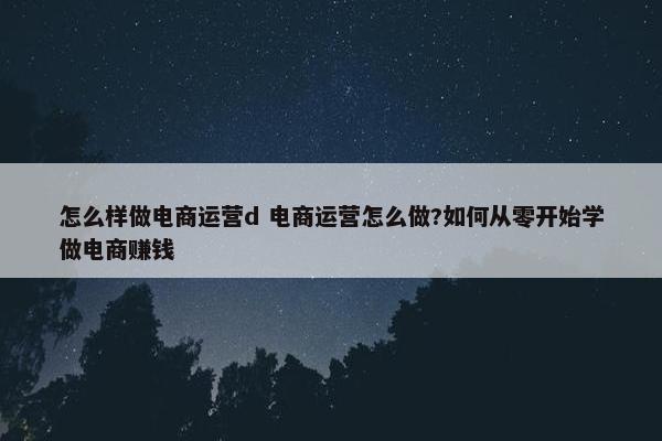 怎么样做电商运营d 电商运营怎么做?如何从零开始学做电商赚钱