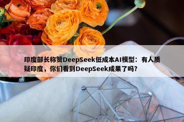 印度部长称赞DeepSeek低成本AI模型：有人质疑印度，你们看到DeepSeek成果了吗？