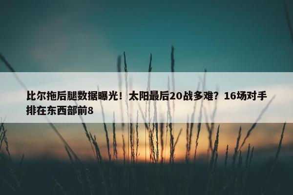 比尔拖后腿数据曝光！太阳最后20战多难？16场对手排在东西部前8